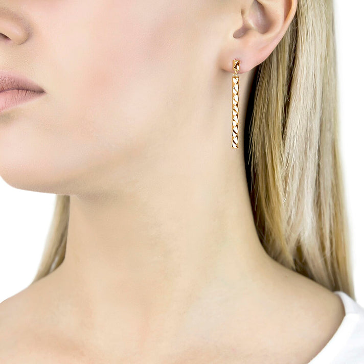 9K Yellow Gold 4MM X 43MM Twist Bar Drop Earrings 1.5 grams 6092965 2