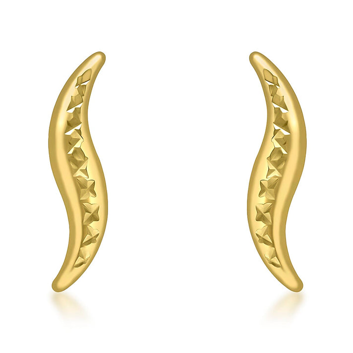 9K Yellow Gold 4mm X 16mm Diamond Cut Slim Wave Stud Earrings 7190159 1