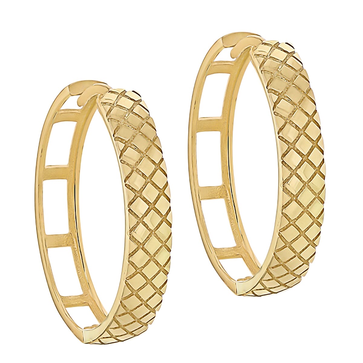 9K Yellow Gold 4mm X 23mm Quilted Large Hoop Earrings 7190114 0