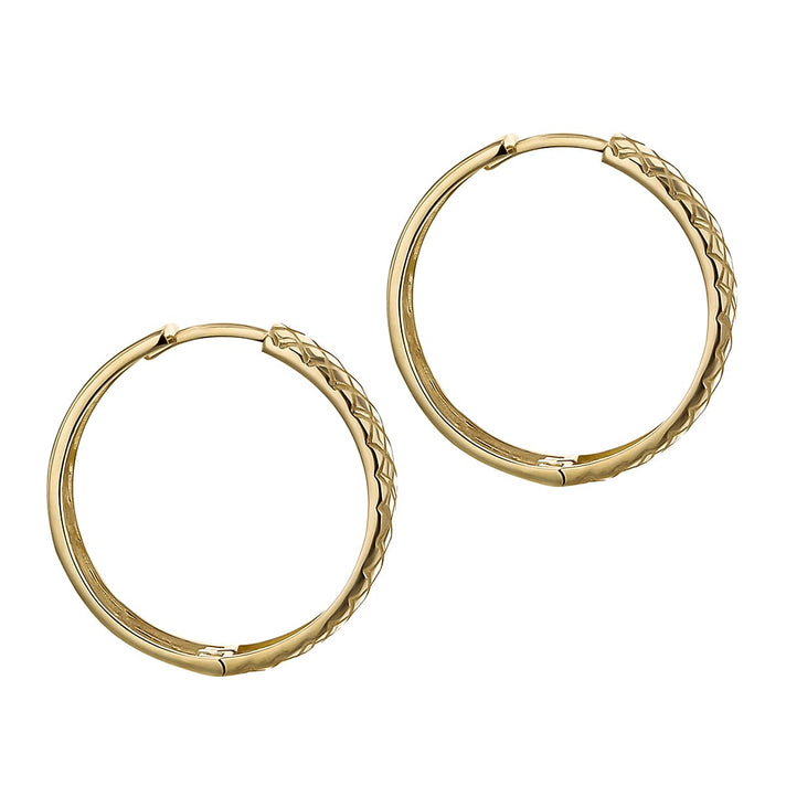 9K Yellow Gold 4mm X 23mm Quilted Large Hoop Earrings 7190114 2