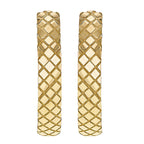 9K Yellow Gold 4mm X 23mm Quilted Large Hoop Earrings