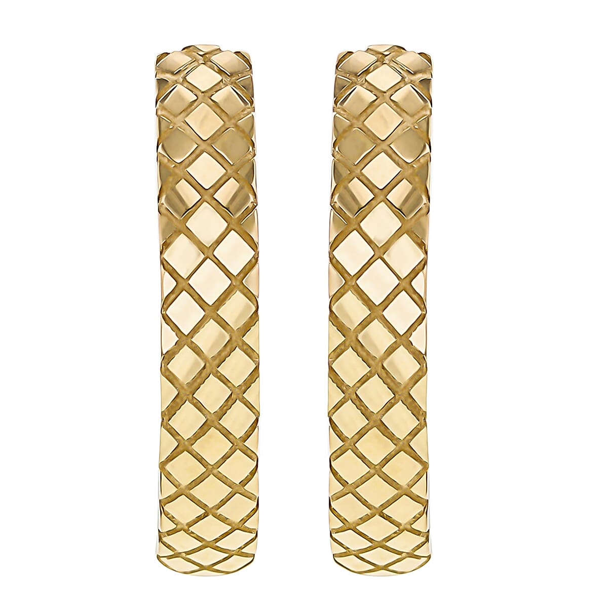 9K Yellow Gold 4mm X 23mm Quilted Large Hoop Earrings 7190114 2