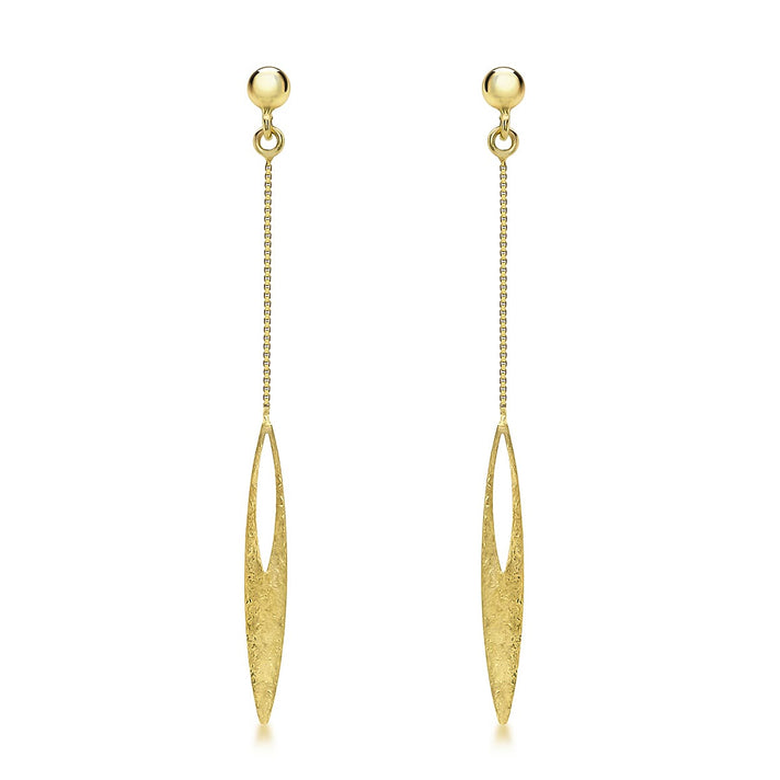 9K Yellow Gold 4mm x 53mm Elliptic Drop Earrings 8894740 1