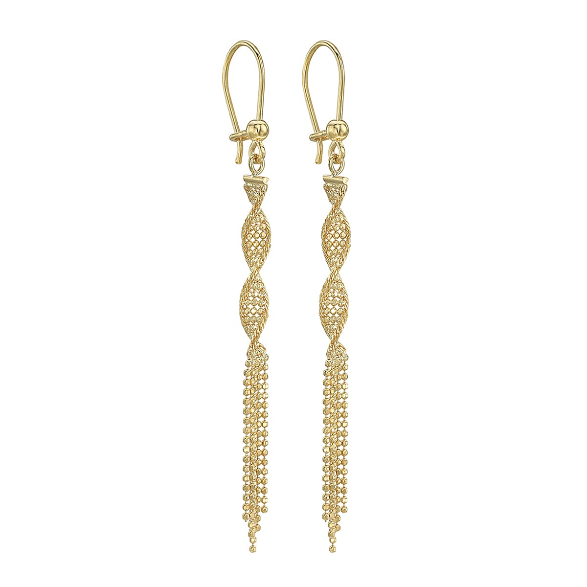 9K Yellow Gold 4mm x 69mm Diamond Cut Ball Twist Tassel Drop Earrings 8894725 0