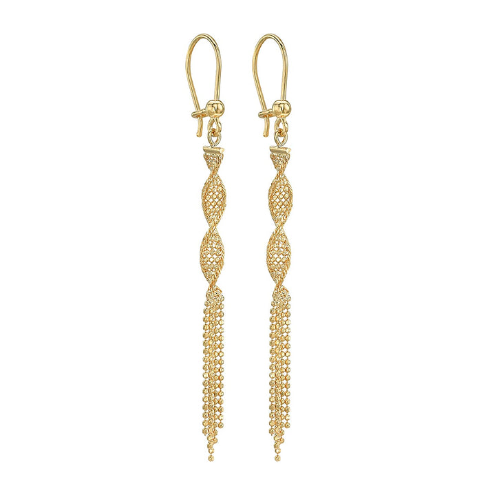 9K Yellow Gold 4mm x 69mm Diamond Cut Ball Twist Tassel Drop Earrings 8894725 1