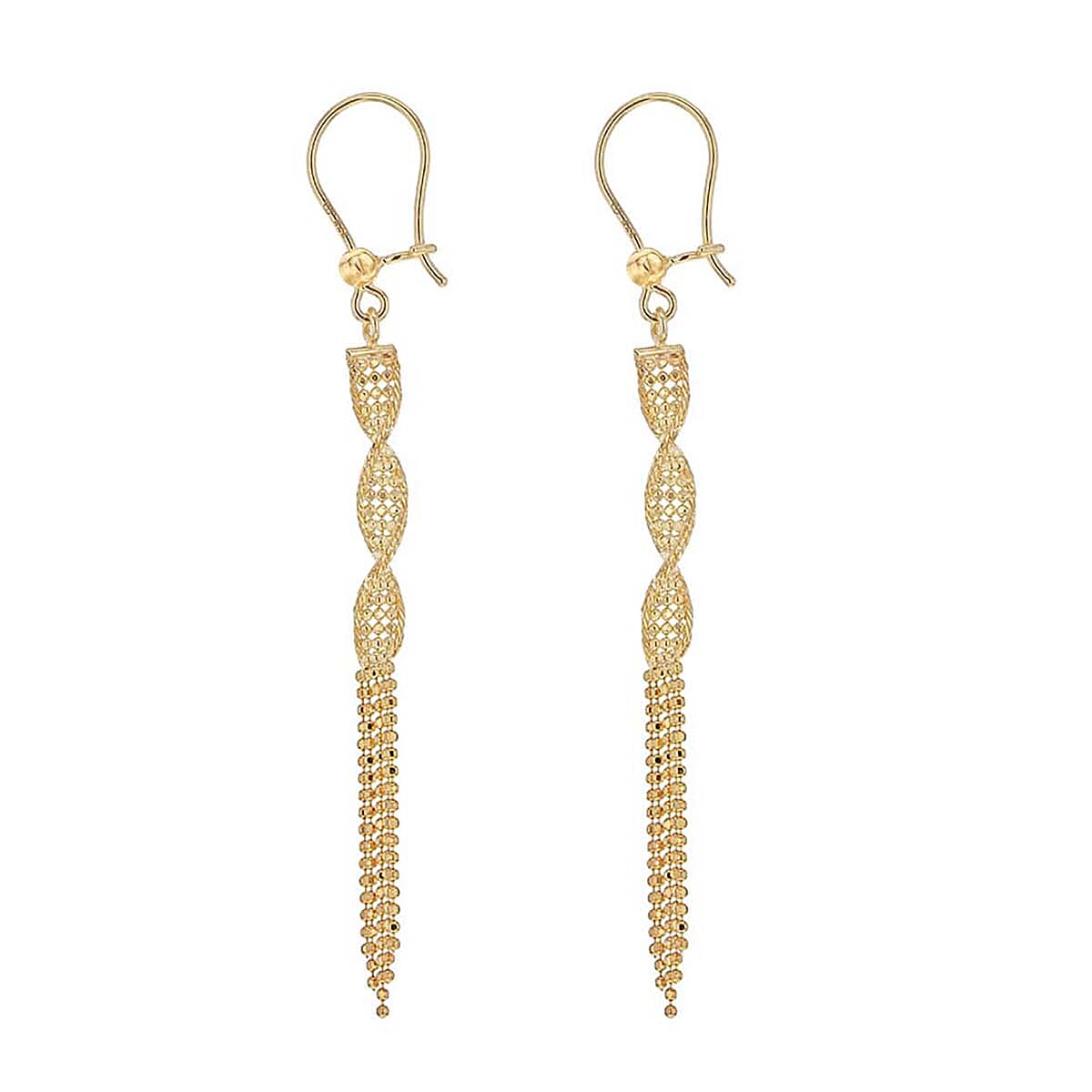 9K Yellow Gold 4mm x 69mm Diamond Cut Ball Twist Tassel Drop Earrings 8894725 1