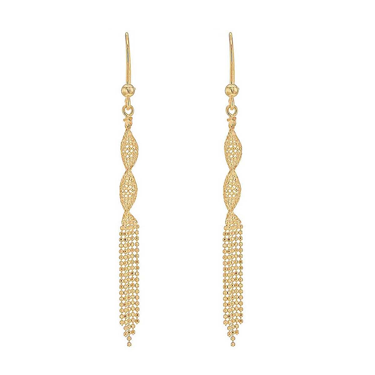 9K Yellow Gold 4mm x 69mm Diamond Cut Ball Twist Tassel Drop Earrings 8894725 2
