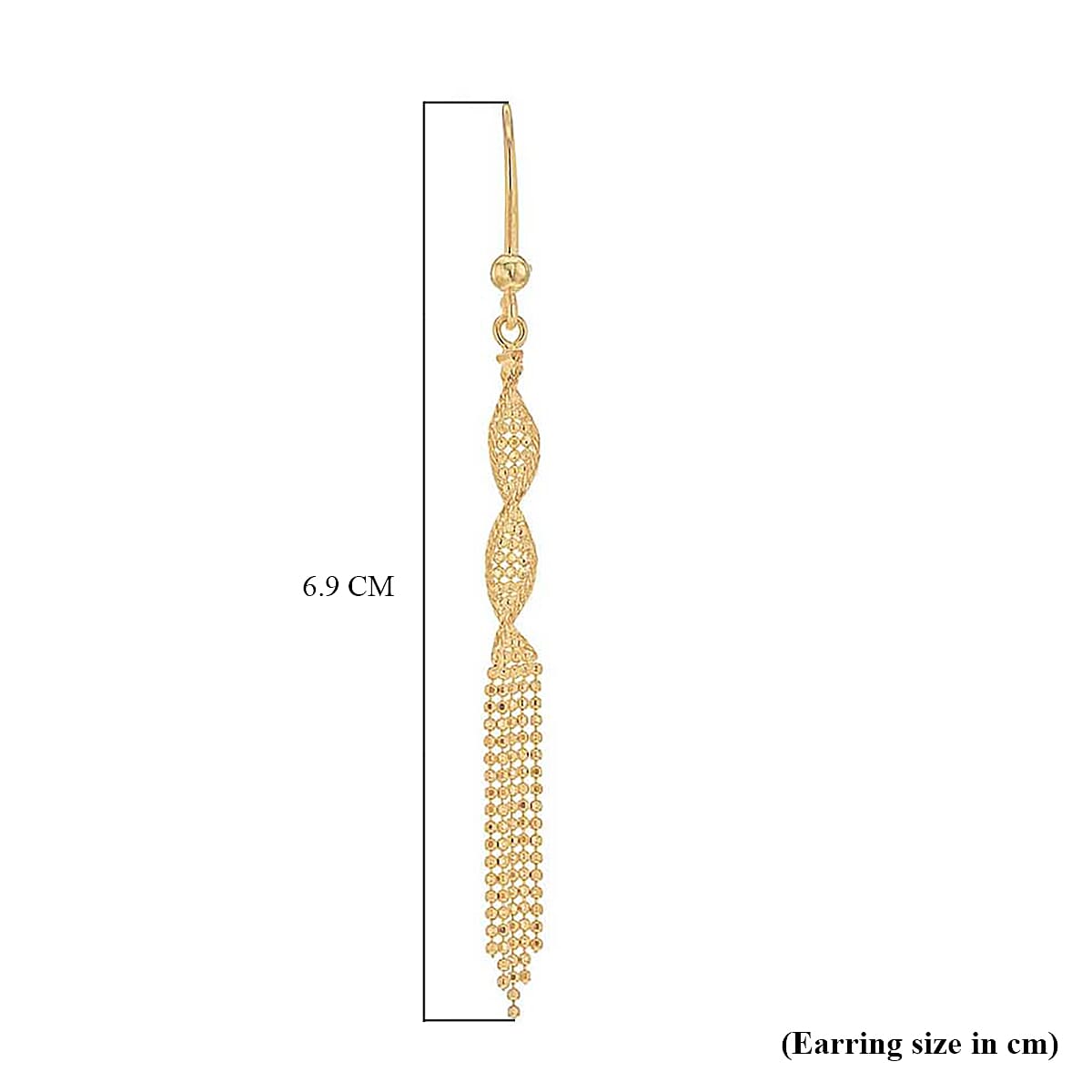 9K Yellow Gold 4mm x 69mm Diamond Cut Ball Twist Tassel Drop Earrings 8894725 3