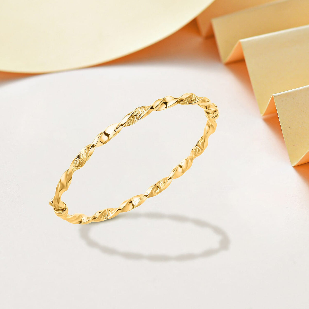 9K Yellow Gold 4mm Greek Key Twist Bangle 8894696 1