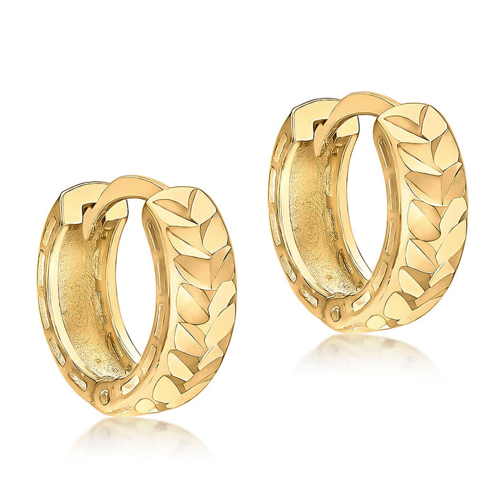 9K Yellow Gold 4mm Tube 12.5mm Diamond Cut Lever Back Hoop Earrings 7190110 1