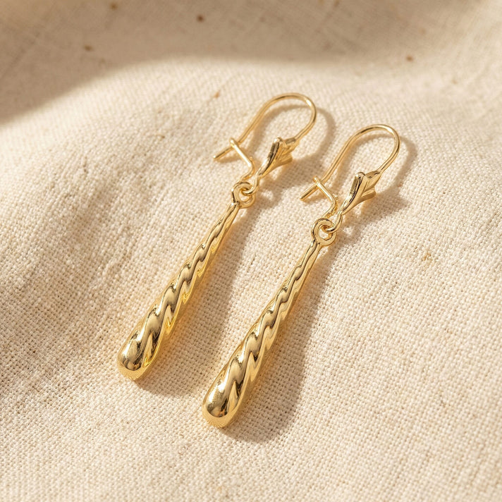 9K Yellow Gold 4mm X 30mm Drop Earrings 7078151 2