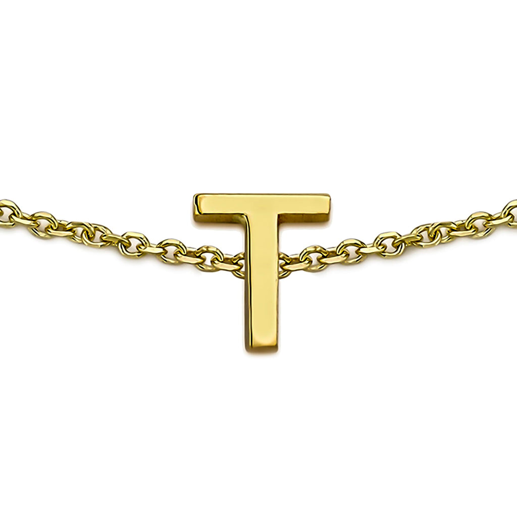 9K Yellow Gold 4mm X 5mm 'T' Initial Adjustable Bracelet 6 to 7.2 Inch