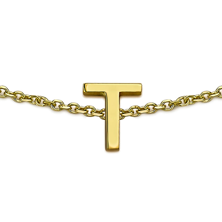 9K Yellow Gold 4mm X 5mm 'T' Initial Adjustable Bracelet 6 to 7.2 Inch 7193934 1