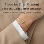 9K Yellow Gold 4mm X 5mm 'T' Initial Adjustable Bracelet 6 to 7.2 Inch
