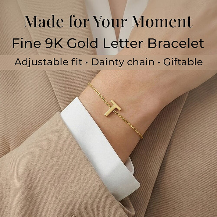 9K Yellow Gold 4mm X 5mm 'T' Initial Adjustable Bracelet 6 to 7.2 Inch 7193934 2