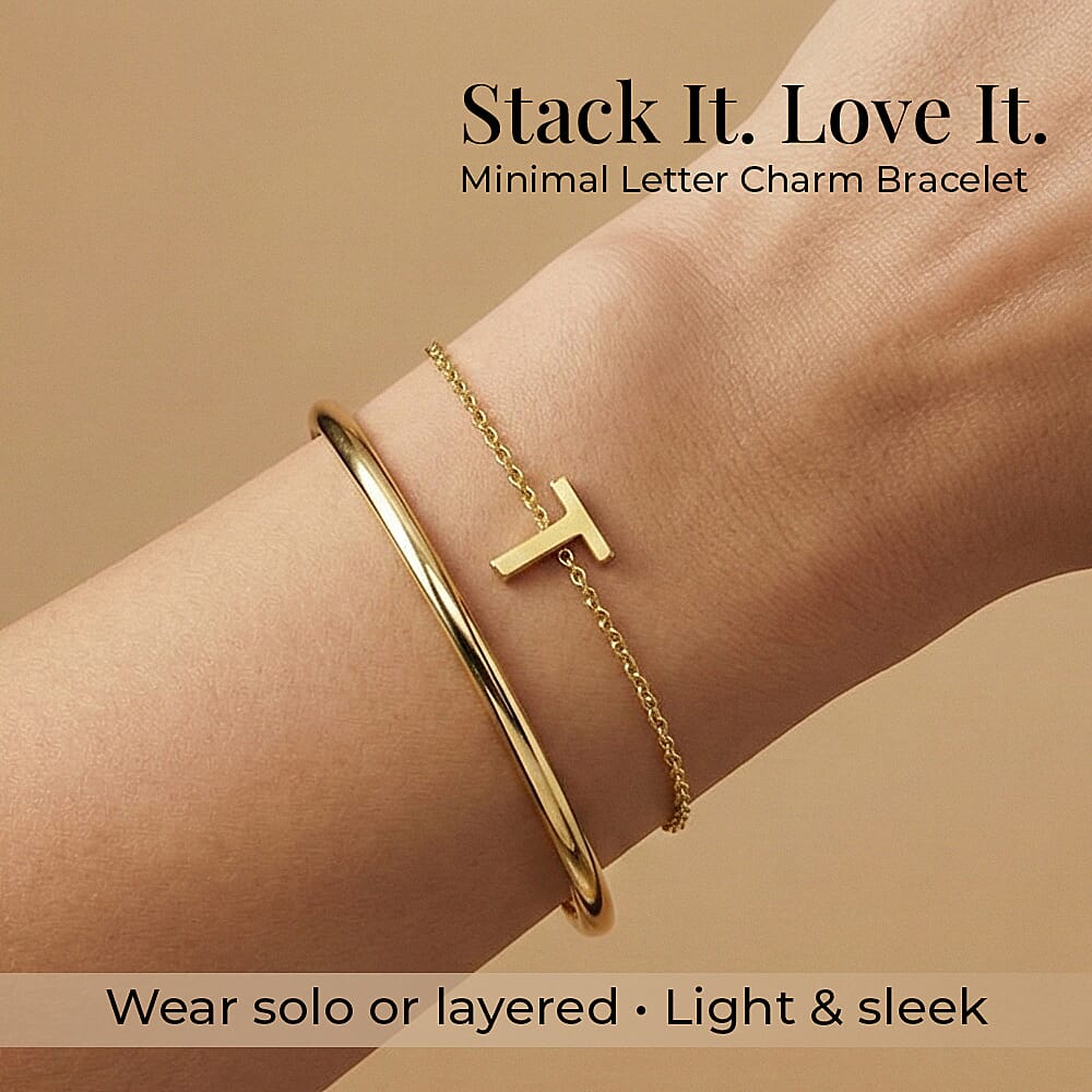 9K Yellow Gold 4mm X 5mm 'T' Initial Adjustable Bracelet 6 to 7.2 Inch 7193934 2