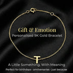 9K Yellow Gold 4mm X 5mm 'T' Initial Adjustable Bracelet 6 to 7.2 Inch