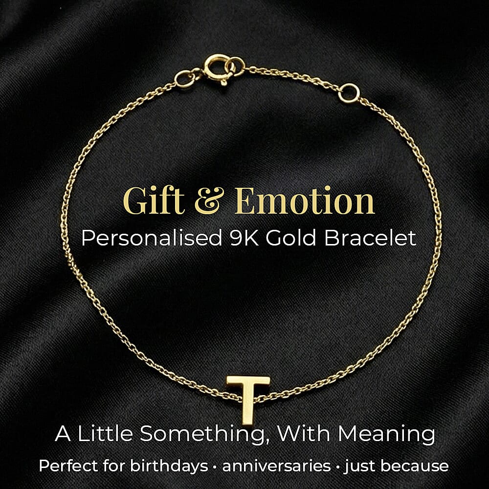 9K Yellow Gold 4mm X 5mm 'T' Initial Adjustable Bracelet 6 to 7.2 Inch 7193934 3