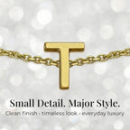 9K Yellow Gold 4mm X 5mm 'T' Initial Adjustable Bracelet 6 to 7.2 Inch