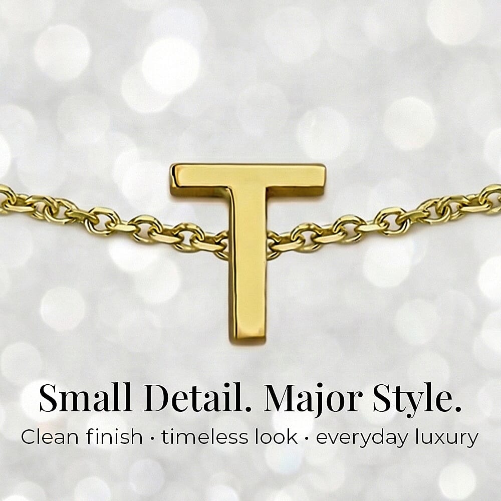 9K Yellow Gold 4mm X 5mm 'T' Initial Adjustable Bracelet 6 to 7.2 Inch 7193934 4