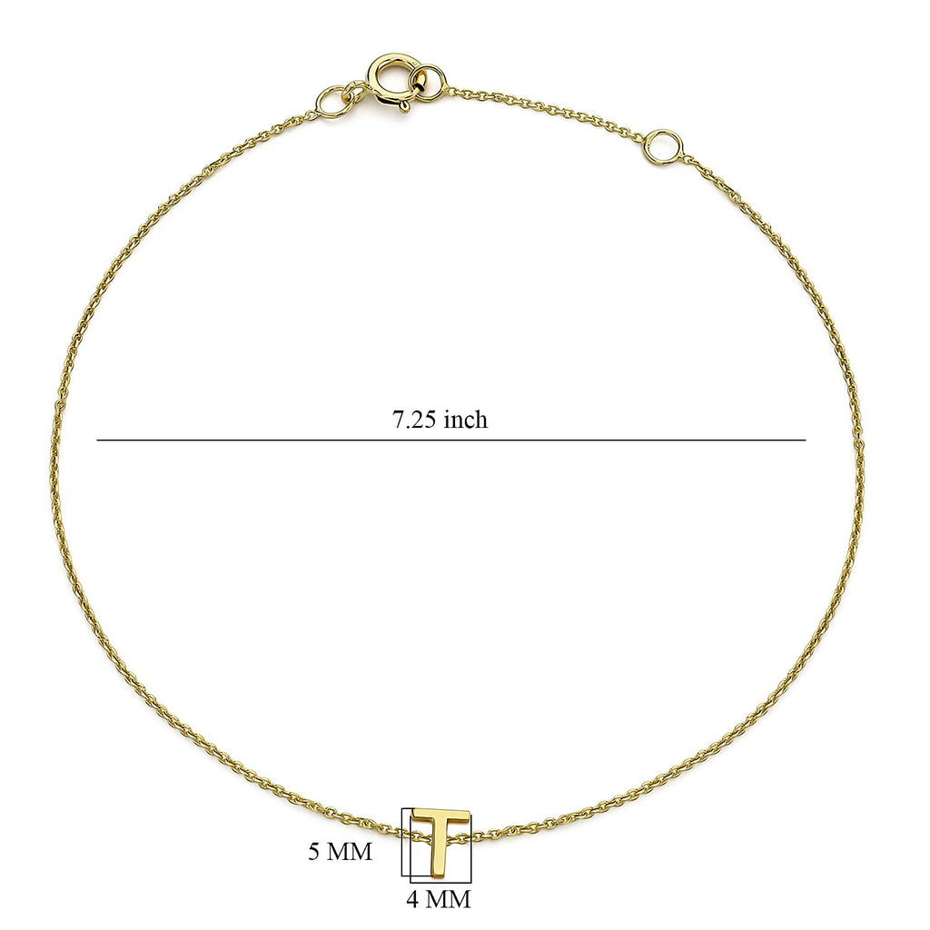 9K Yellow Gold 4mm X 5mm 'T' Initial Adjustable Bracelet 6 to 7.2 Inch