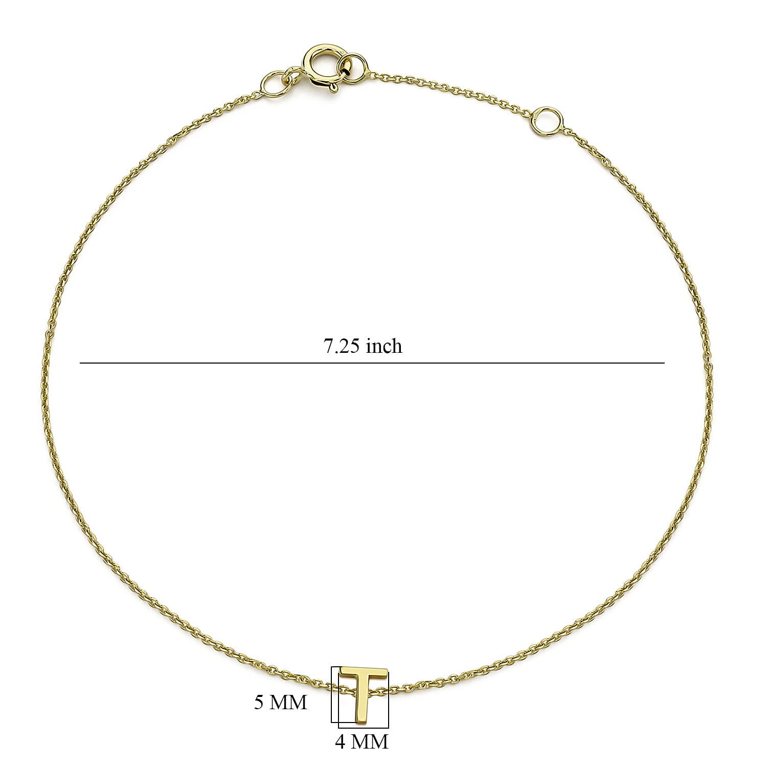 9K Yellow Gold 4mm X 5mm 'T' Initial Adjustable Bracelet 6 to 7.2 Inch 7193934 6