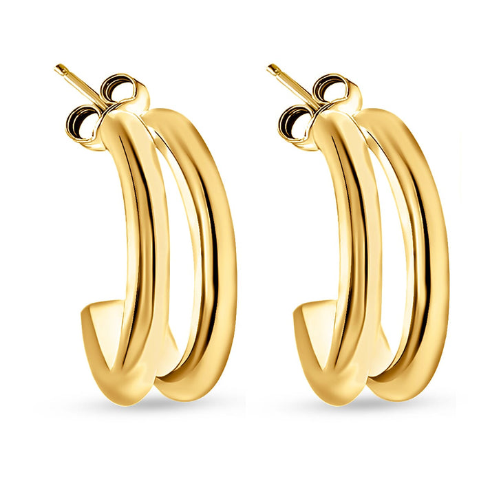 9K Yellow Gold 5.5MM X 15MM Double Tube Half Hoop Earrings 1.5 grams 6092963 1