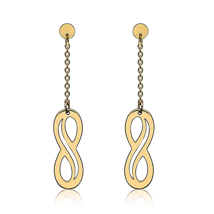 9K Yellow Gold 5.5mm X 15mm Cutout Infinity Symbol And Chain Drop Earrings 7190148 1
