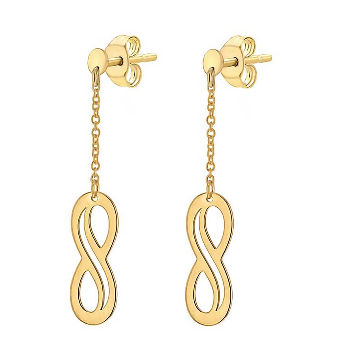 9K Yellow Gold 5.5mm X 15mm Cutout Infinity Symbol And Chain Drop Earrings 7190148 1