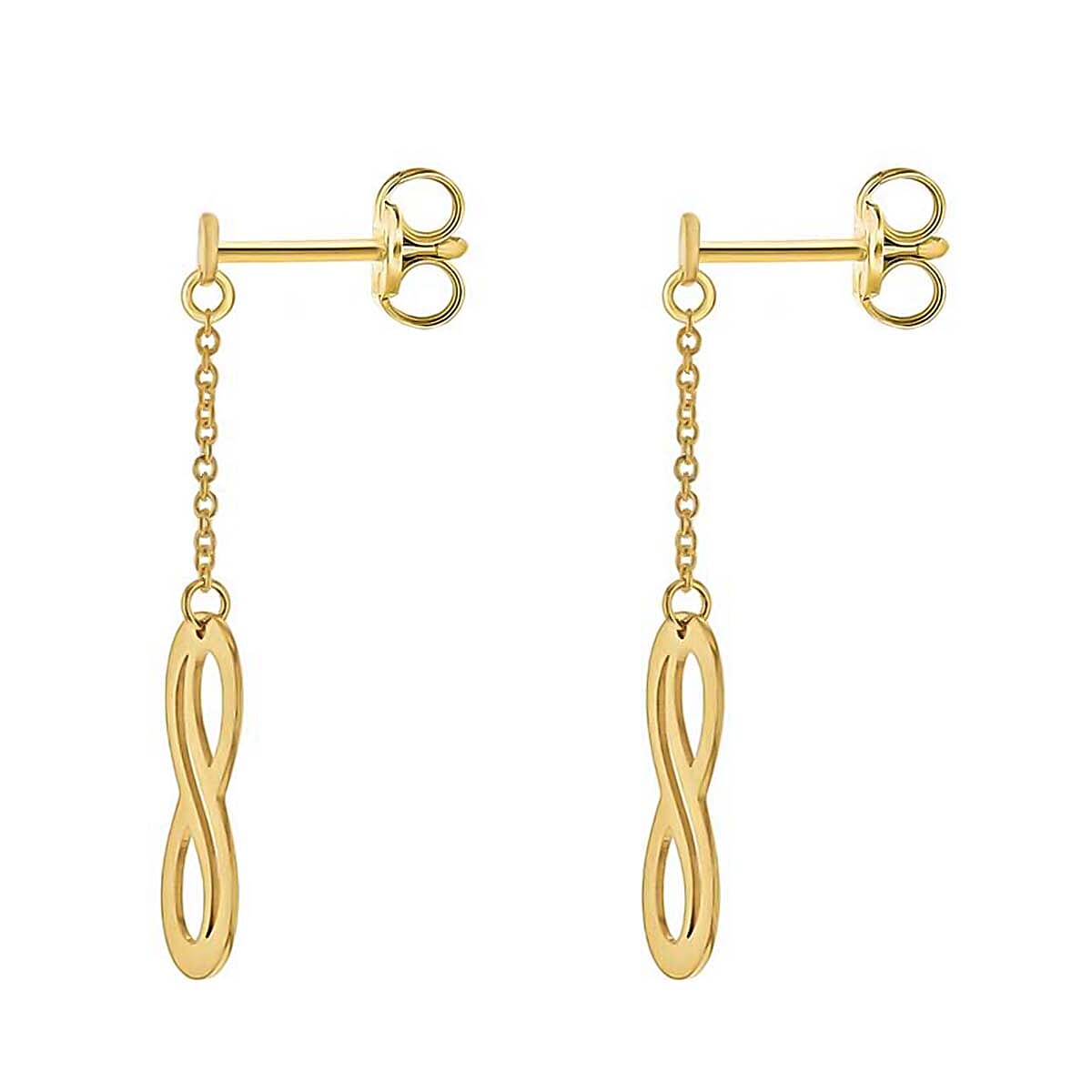 9K Yellow Gold 5.5mm X 15mm Cutout Infinity Symbol And Chain Drop Earrings 7190148 2