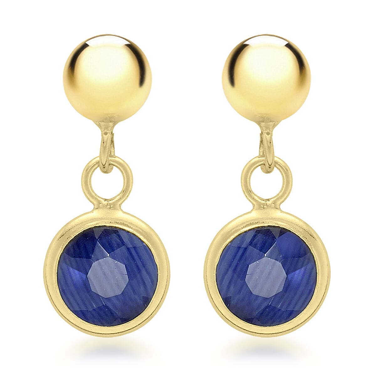 9K Yellow Gold 5mm Blue Crystal and Ball 5.5mm x 13mm Drop Earrings 7078173 0