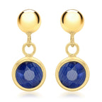 9K Yellow Gold 5mm Blue Crystal and Ball 5.5mm x 13mm Drop Earrings