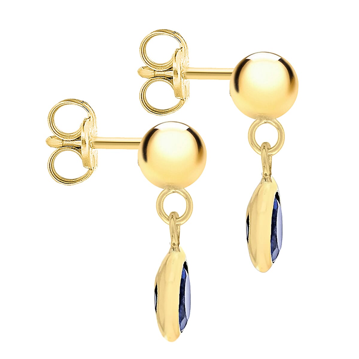 9K Yellow Gold 5mm Blue Crystal and Ball 5.5mm x 13mm Drop Earrings 7078173 2