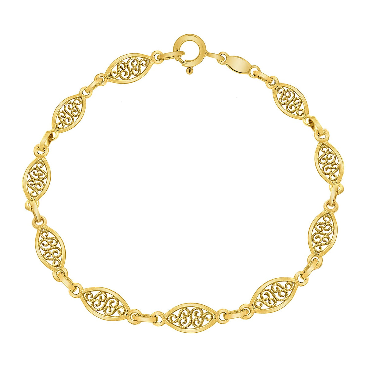 9K Yellow Gold 5mm Filigree Oval Bracelet 7 Inch 8894656 1