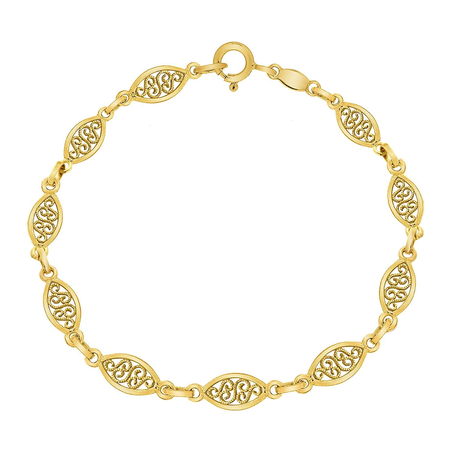9K Yellow Gold 5mm Filigree Oval Bracelet 7 Inch 8894656 1