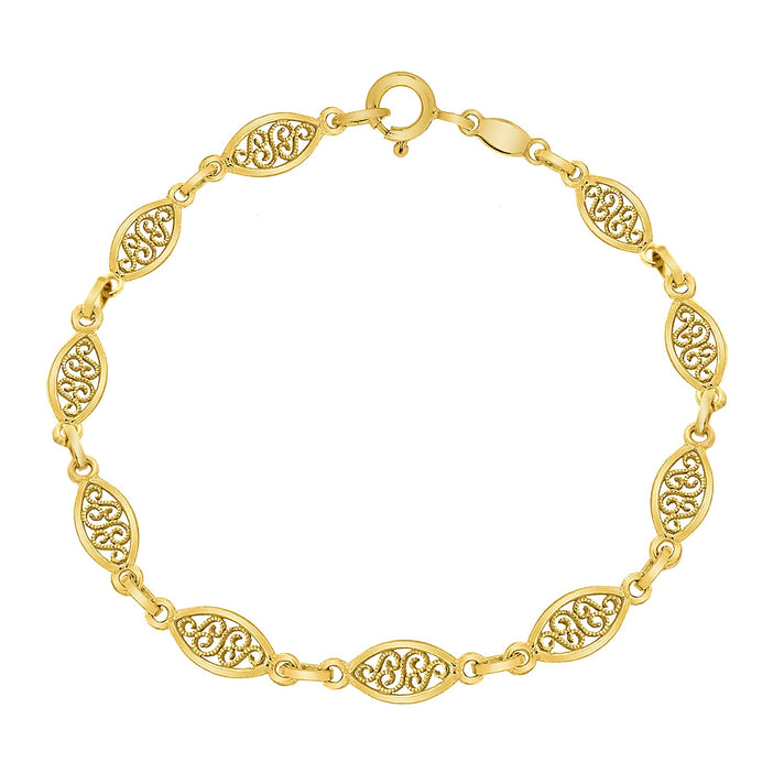 9K Yellow Gold 5mm Filigree Oval Bracelet 7 Inch 8894656 2