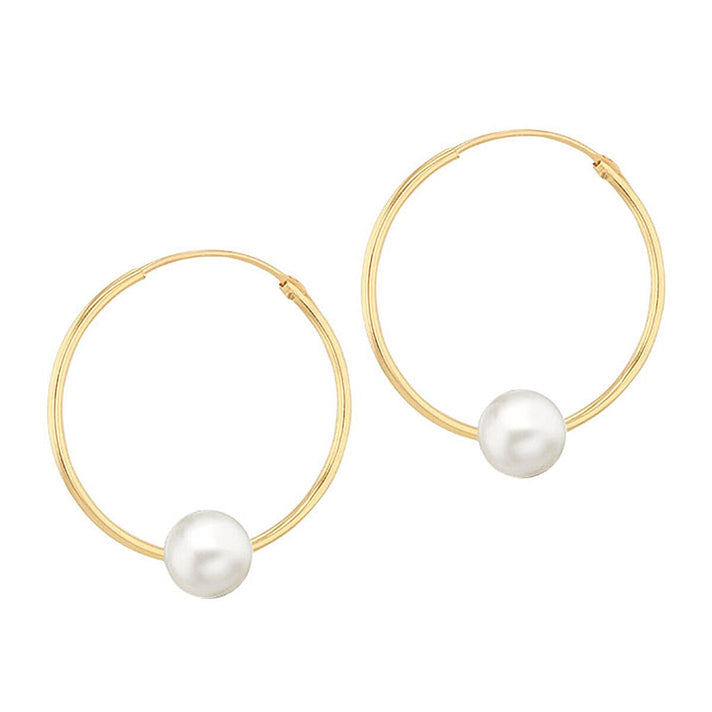9K Yellow Gold 5mm Fresh Water Pearl 14.5mm X 16mm Sleeper Earring 7154487 1