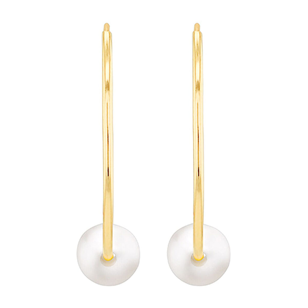 9K Yellow Gold 5mm Fresh Water Pearl 14.5mm X 16mm Sleeper Earring