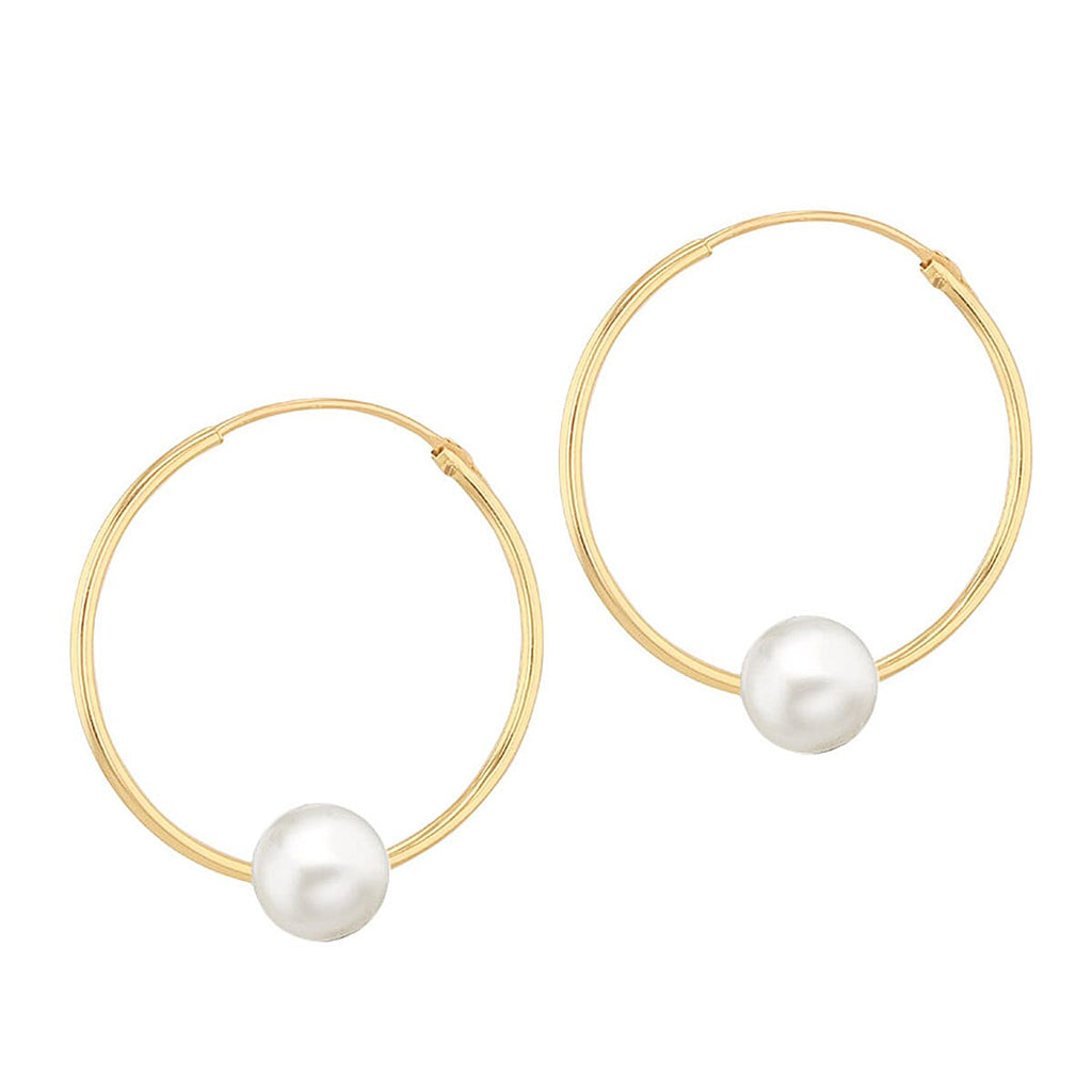 9K Yellow Gold 5mm Fresh Water Pearl 19.5mm X 21mm Sleeper Earring