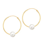 9K Yellow Gold 5mm Fresh Water Pearl 19.5mm X 21mm Sleeper Earring