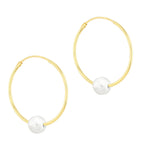 9K Yellow Gold 5mm Fresh Water Pearl 19.5mm X 21mm Sleeper Earring