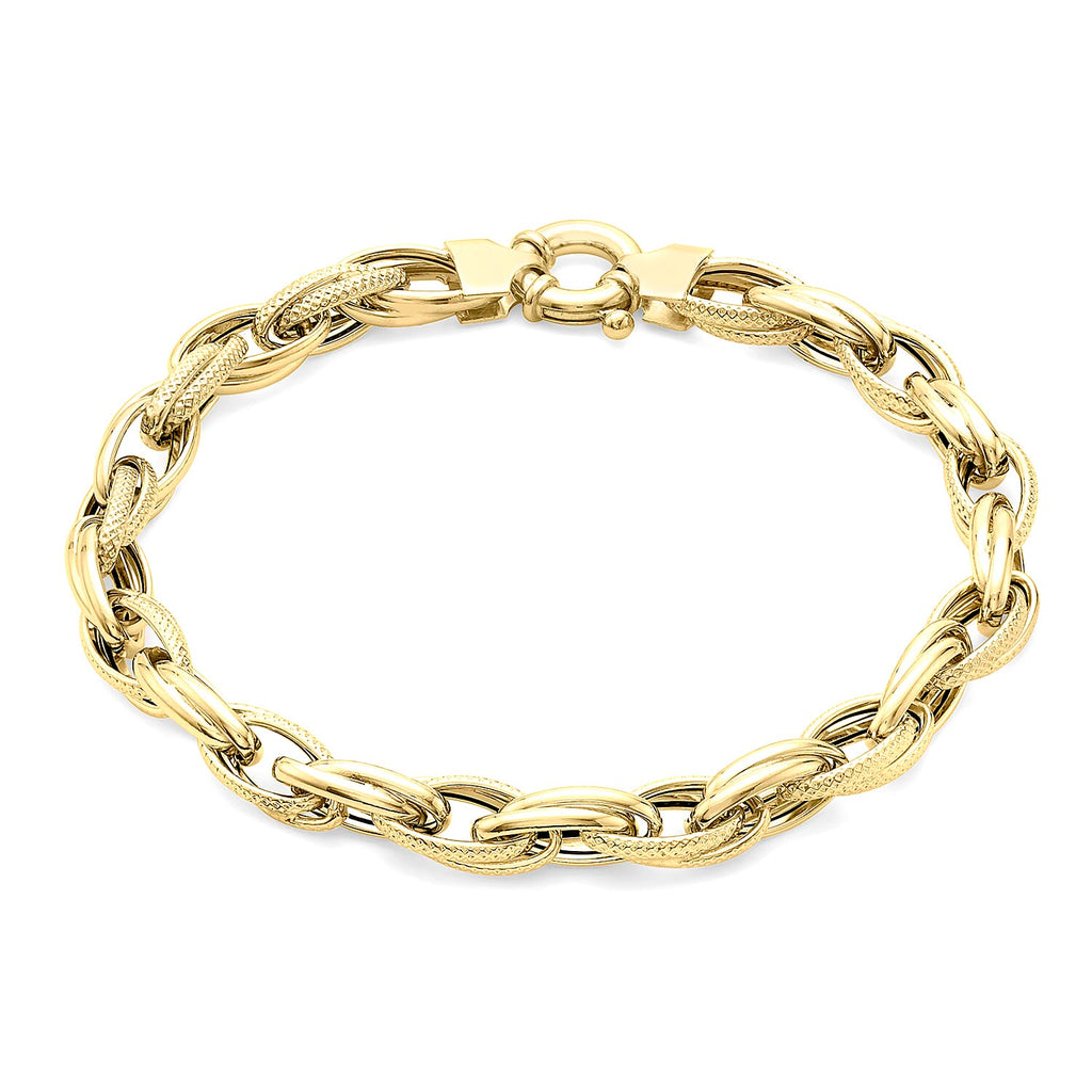 9K Yellow Gold 6.3mm Textured Link Bracelet 7.5 Inch
