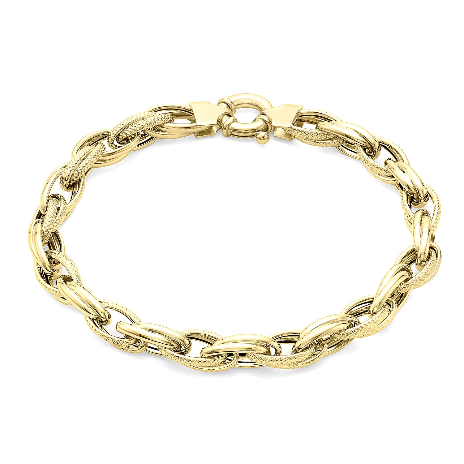 9K Yellow Gold 6.3mm Textured Link Bracelet 7.5 Inch 7078115 0