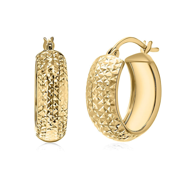 9K Yellow Gold 6.5MM X 21.5MM Half Diamond Cut Round Creole Hoop Earrings 2 grams 6092942 1