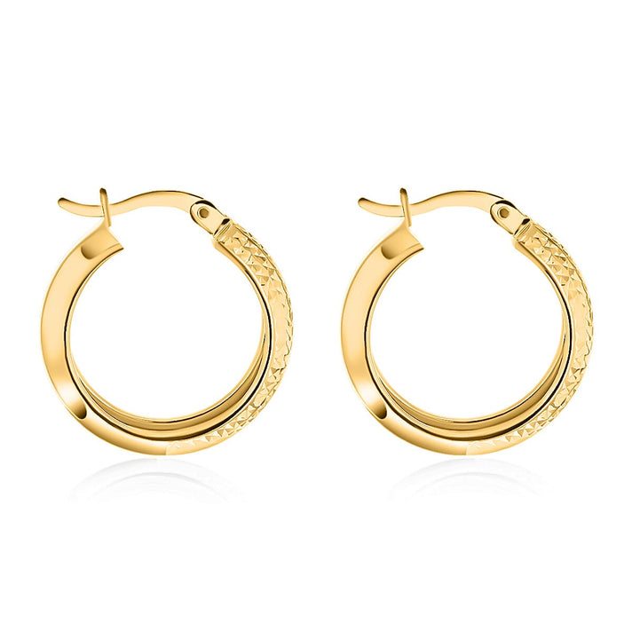 9K Yellow Gold 6.5MM X 21.5MM Half Diamond Cut Round Creole Hoop Earrings 2 grams 6092942 2