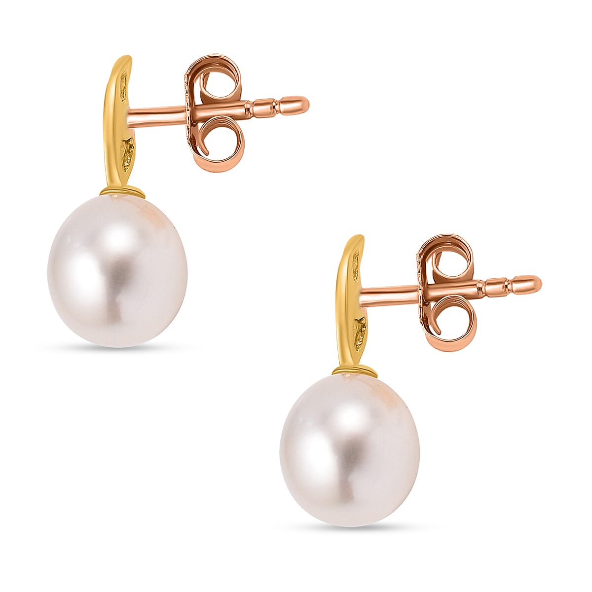 9K Yellow Gold 6.5mm x 7.5mm Freshwater Pearl and Curved Ellipse 6.5mm x 15mm Stud Earrings 7078180 3