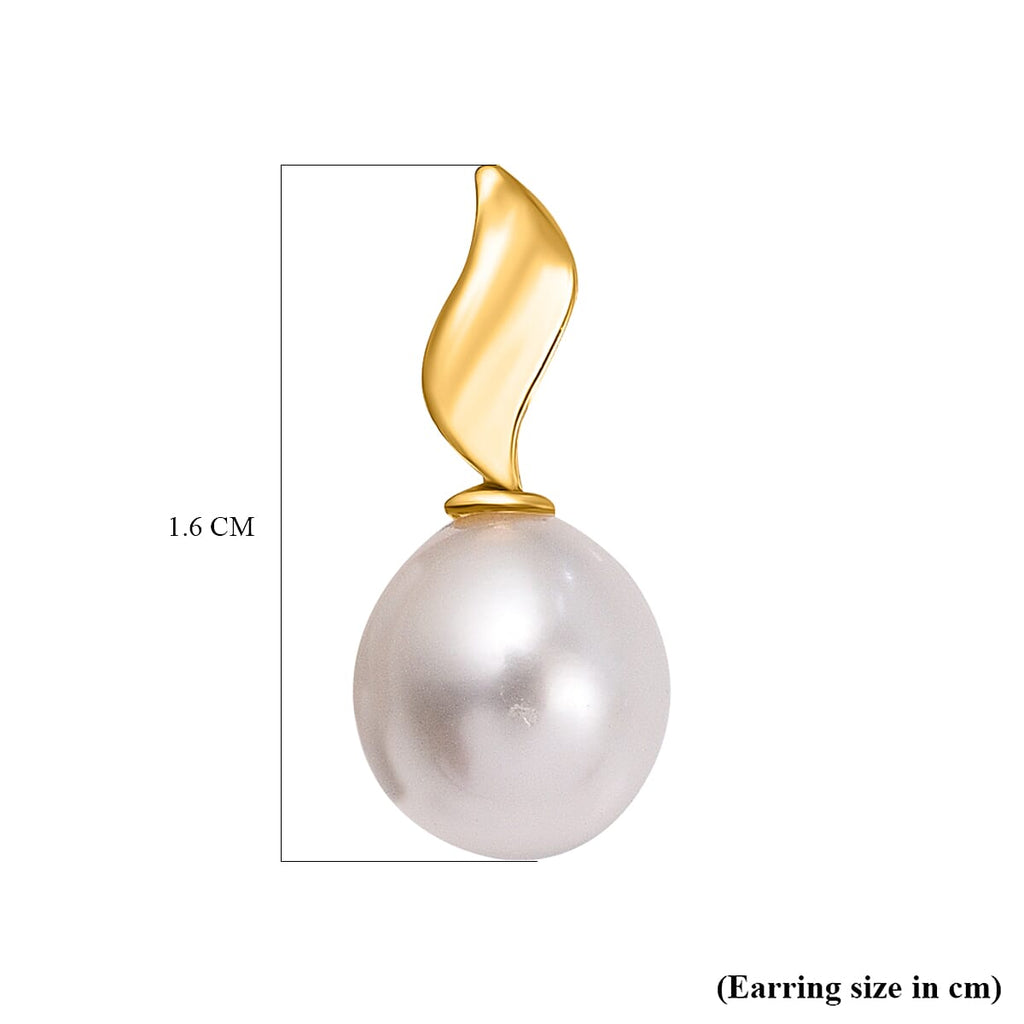 9K Yellow Gold 6.5mm x 7.5mm Freshwater Pearl and Curved Ellipse 6.5mm x 15mm Stud Earrings