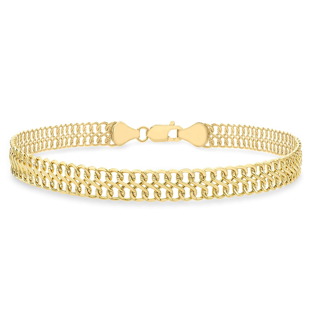 9K Yellow Gold 6.5mm Double Curb Chain Bracelet 7.5 Inch