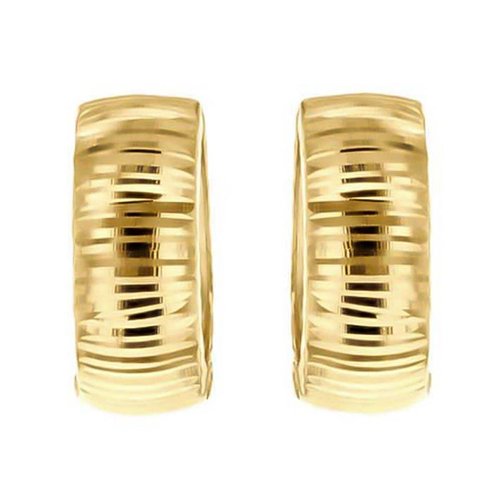 9K Yellow Gold 6mm X 15.5mm Diamond Cut Striated Huggie Creole Earrings 7190112 2