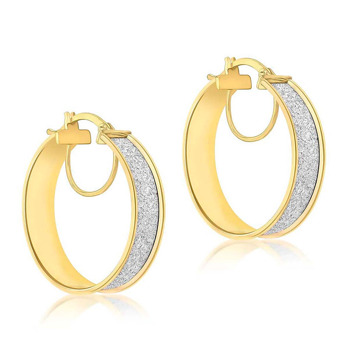 9K Yellow Gold 6mm X 25mm Stardust Creole Earrings 7190107 1